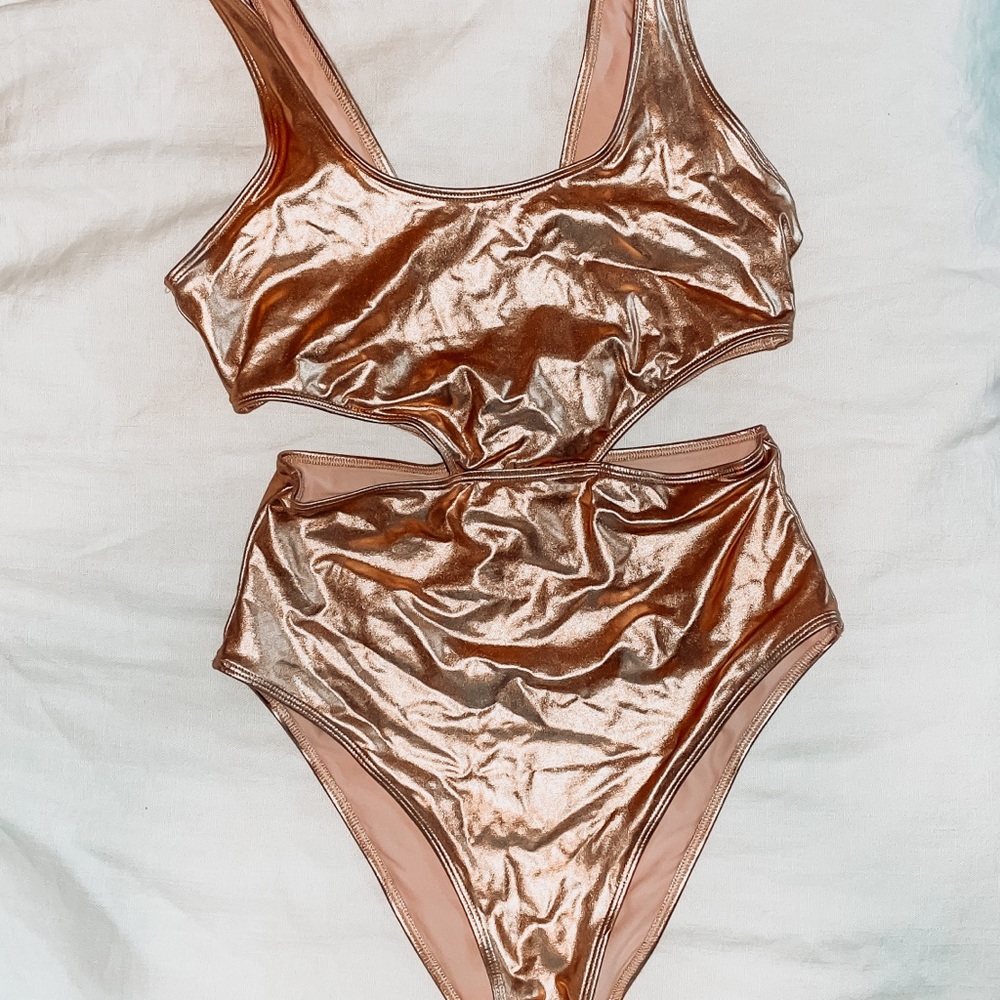 Aerie Rose Gold Foil Cutout One-Piece Swimsuit